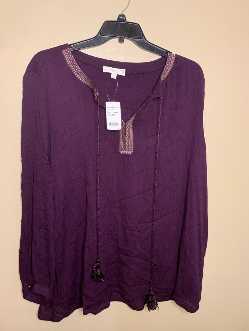 WONDERLAND Plum Tassel Boho Embroidered Tunic